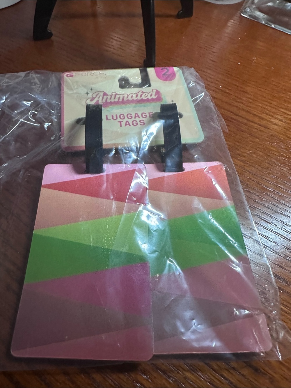 Animated Luggage Tags by (No Brand) - Pink, Green, Coral Geometric Set
